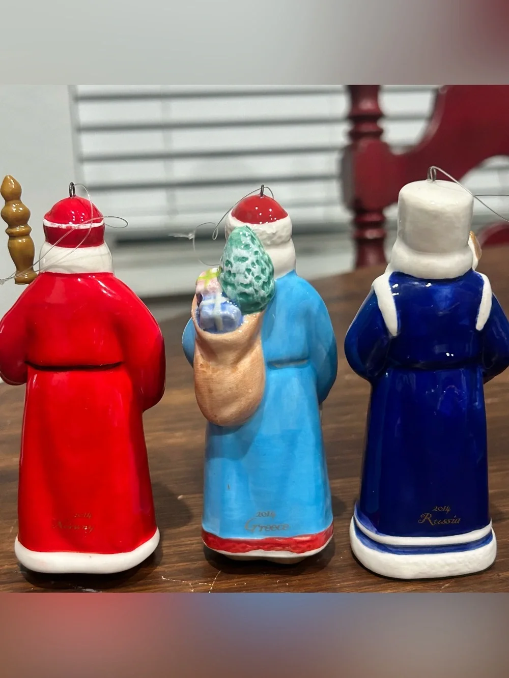 3 Crate and Barrel Around the World Santa Ornaments-2014 Greece, Russia & Norway